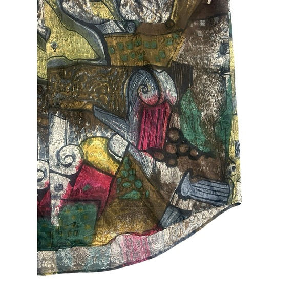 Vintage Goouch Abstract Art Short Sleeve Button Up Shirt Mens XL Multicolor Silk - Picture 6 of 15
